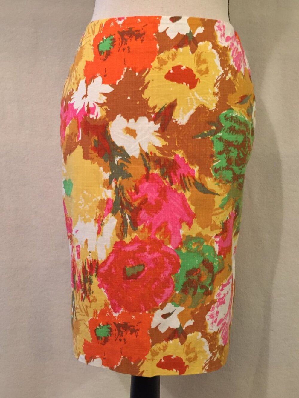 Talbots Painterly yellow orange floral watercolor cotton pencil skirt